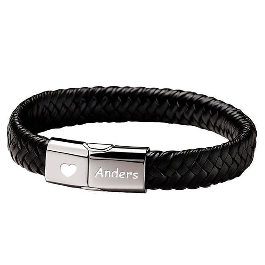 Armbånd i læder og stål med gravering Navn og Tekst fra miniCREATIVE