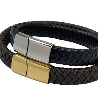 Læderarmbånd til mænd med indgravering på stål | Navn - miniCREATIVE
