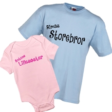 Body og T-shirt sæt til Lillebror / søster og Storebror / søster