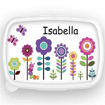 personlig madkasse med navn og blomster design